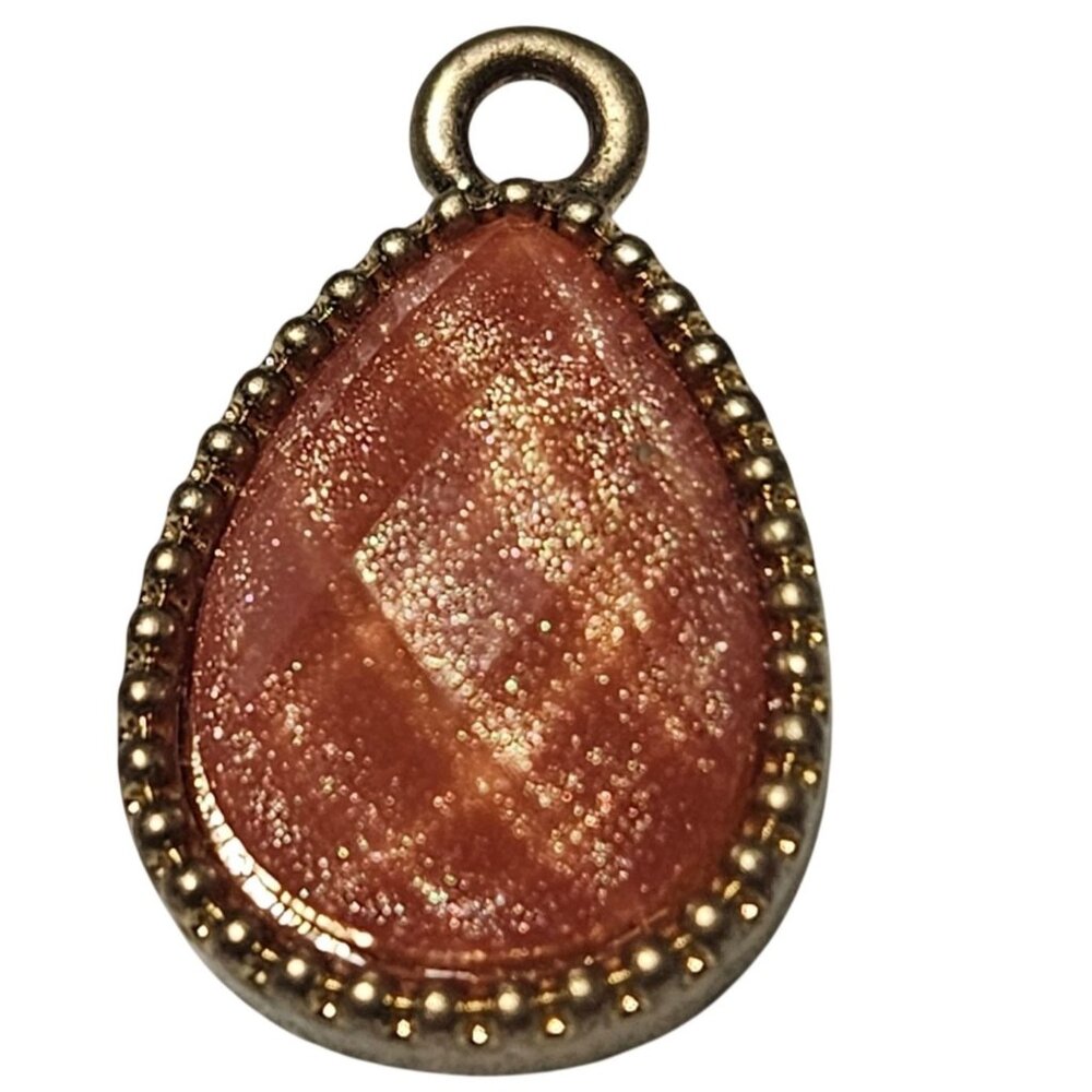 Teardrop Glitter Pendant Orange Gold Tone Sparkle Detail DIY Jewelry Making